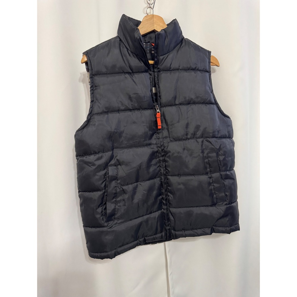 Weather Report Kids Black Puffer Vest Plaid Fleece Lined Size L 14/16 Zip Up
